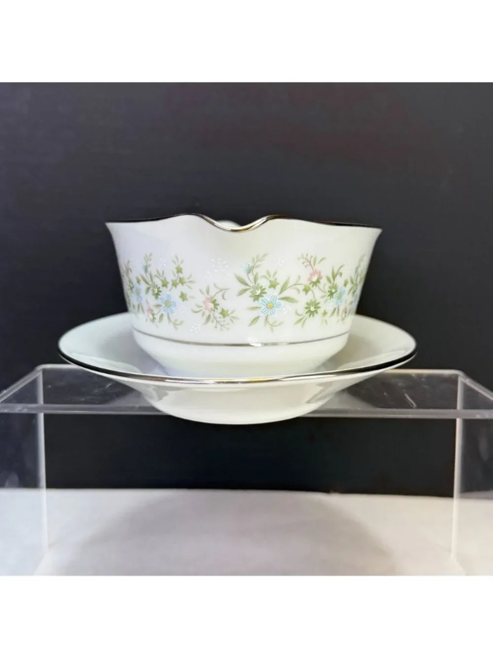 Vintage Noritake Savannah 2 Cup Gravy Boat with Attached Underplate